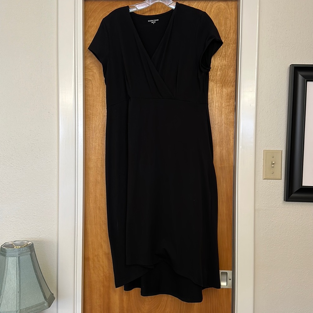 Eileen Fisher cotton v neck MIDI Dress in Black medium